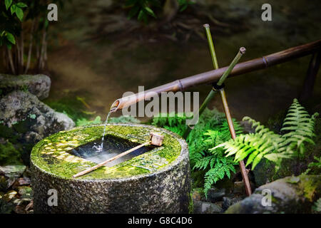 Traditional japanese bamboo fountain at Ryoan-ji temple in Kyoto, Japan Stock Photo