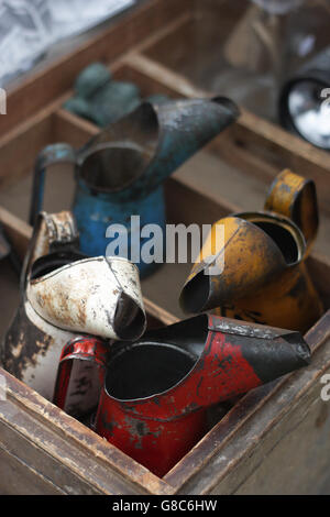 Old oil cans Stock Photo