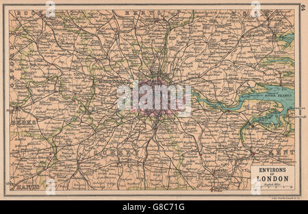 LONDON & HOME COUNTIES: Railways & roads. BARTHOLOMEW, 1913 antique map Stock Photo