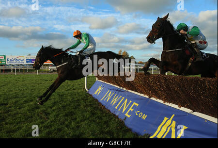 Knockanarrigan ridden by Brian Hayes (left) wins The Rainbow Communications Handicap Chase during day two of the 2015 Northern Ireland Festival of Racing at Down Royal Racecourse, Lisburn, County Down. PRESS ASSOCIATION Photo. Picture date: Saturday October 31, 2015. See PA story RACING Down Royal. Photo credit should read: Niall Carson/PA Wire Stock Photo