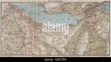 SPIEZ-INTERLAKEN. Beatenberg Aeschi Thunersee. Vintage map. Switzerland 1930 Stock Photo