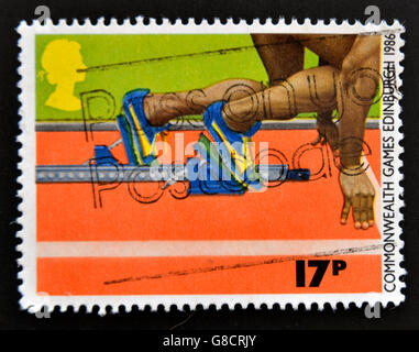 UNITED KINGDOM - CIRCA 1986: a stamp printed in the Great Britain shows Sprinter in the Starting Block, circa 1986 Stock Photo