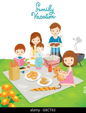 Family Picnic in Public Park, Vacations, Holiday, Eating, Relationship, Togetherness, Lifestyle Stock Vector