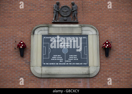 Soccer - Barclays Premier League - Manchester United v West Bromwich Albion - Old Trafford. A memorial plaque honouring those who lost their lives in the Munich Air disaster Stock Photo