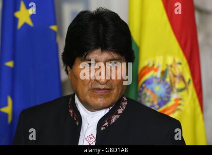 Bolivian President Evo Morales arrives to a meeting with Foreign Affairs Minister Charlie Flanagan at the Department of Foreign Affairs in Dublin, Ireland. Stock Photo