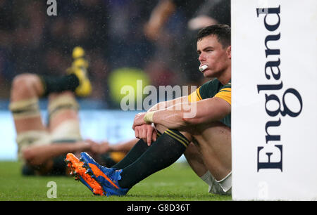 Rugby Union - Rugby World Cup 2015 - Semi Final - South Africa v New Zealand - Twickenham Stadium. South Africa's Jesse Kriel sits dejected after the Rugby World Cup, Semi Final at Twickenham Stadium, London. Stock Photo