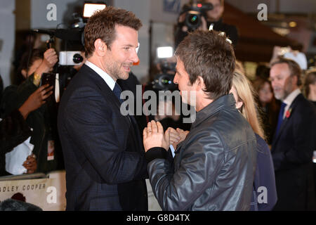 Bradley Cooper (left) and Noel Gallagher (right) arriving for the Burnt premiere at Vue West End, Leicester Square, London. PRESS ASSOCIATION Photo. Picture date: Wednesday October 28, 2015. Photo credit should read: Anthony Devlin/PA Wire Stock Photo