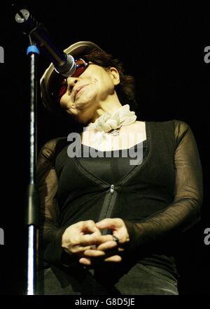 Yoko Ono, the wife of the late John Lennon, performs onstage. Stock Photo