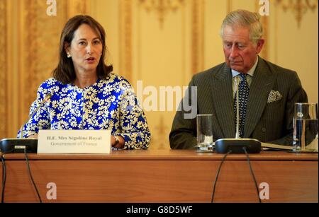 The Prince of Wales (right) and Segolene Royal (left) attend a meeting on forests and climate change at Lancaster House in London, ahead of the upcoming Cop21 United Nations Climate Change Conference in Paris. Stock Photo