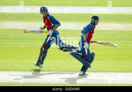 Cricket - The NatWest International Triangular Series - England v Bangladesh - Trent Bridge. England's Andrew Strauss races between the wicket with Paul Collingwood Stock Photo