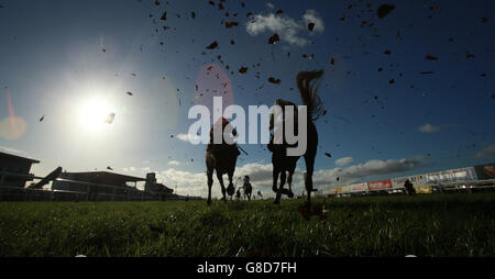 A general view of the The Powers Irish Whiskey Steeplechase during day two of the 2015 Northern Ireland Festival of Racing at Down Royal Racecourse, Lisburn, County Down. Stock Photo