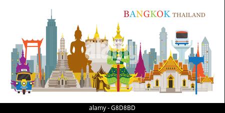 Bangkok, Thailand and Landmarks, Travel Attraction, Urban Scene Stock Vector