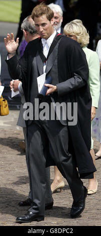 Prince William waves as he leaves the St Salvator's Quadrangle. William got a 2:1 in geography after four years studying for his Master of Arts. Stock Photo