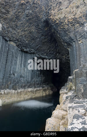 Fingal's Cave, Staffa, Mull, Scotland, with basalt columns, created during volcanic activity.