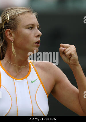 Maria Sharapova of Russia celebrates a winning point during her match ...