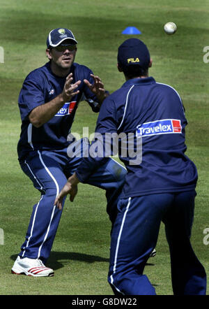 Australia's captain Ricky Ponting (L) during a practice session. Stock Photo