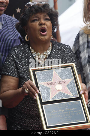 Los Angeles, USA. 28th June, 2016. Gospel singer Shirley Caesar stands on her Hollywood Walk of Fame star in Hollywood, the United States on June 28, 2016. Shirley Caesar was the recipient of the 2,583rd star in the category of Recording. © Yang Lei/Xinhua/Alamy Live News Stock Photo