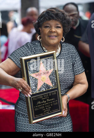 Los Angeles, USA. 28th June, 2016. Gospel singer Shirley Caesar stands on her Hollywood Walk of Fame star in Hollywood, the United States on June 28, 2016. Shirley Caesar was the recipient of the 2,583rd star in the category of Recording. © Yang Lei/Xinhua/Alamy Live News Stock Photo