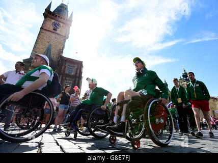 The International Wheelchair and Amputee Sports (IWAS) World Games started by a ceremony at the Old Town Square in its centre this afternoon with the participation of athletes aged 14-23 from 30 countries today, on Wednesday, June 29, 2016. The handicapped athletes will compete in five sports disciplines: athletics, swimming, tennis, table tennis and fencing. For some of them, it is one of the last chances to qualify for the September paralympics in Rio de Janeiro, others will try for the first time an international contest. The IWAS is held for the 12th time. (CTK Photo/Roman Vondrous) Stock Photo