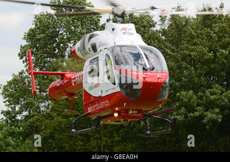 Essex & Herts Air Ambulance Hughes MD900 helicopter landing. Essex and Herts Air Ambulance operated by Specialist Aviation Services Stock Photo