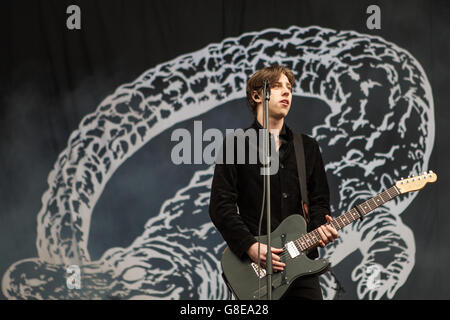 Wrexham, Wales, UK. 02nd July, 2016. Catfish & The Bottlemen perfom at Glyndwr University Racecourse Stadium, Wrexham, Wales on Saturday 2nd July 2016 Credit:  Alex Williams/Alamy Live News Stock Photo