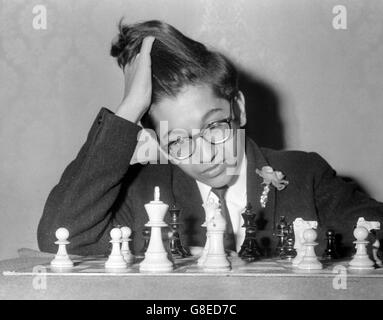 Young chess player, R.L. Johannes, 15, of Dulwich College, London. He is one of the competitors in the Sunday Times national schools' chess tournament at St Ermin's Hotel in London. Stock Photo
