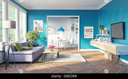modern living room interior design. 3D rendering concept Stock Photo