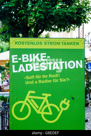 Sign at Charging Station for E-Bikes in Burghausen,Germany Stock Photo