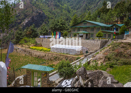 SAGARMATHA, NEPAL-MAY 6: Himalayan village 6, 2016 in Sagarmatha, Nepal. Himalayan village on the track to the Everest base camp Stock Photo