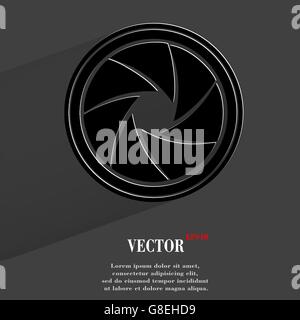 Photo camera diaphragm. Flat modern web button with long shadow and space for your text. Vector. EPS10 Stock Vector