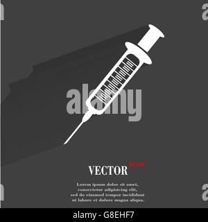Syringe. Flat modern web button with long shadow and space for your text. Vector. EPS10 Stock Vector