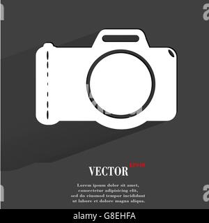 Photo camera .Flat modern web button with long shadow and space for your text. Vector. EPS10 Stock Vector
