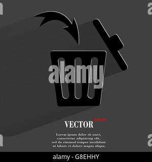 Trash bin. Flat modern web button with long shadow and space for your text. Vector. EPS10 Stock Vector