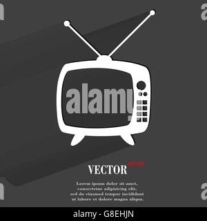 Retro tv. Flat modern web button with long shadow and space for your text. Vector. EPS10 Stock Vector