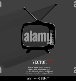 Retro tv. Flat modern web button with long shadow and space for your text. Vector. EPS10 Stock Vector