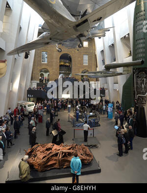 A bugler plays the last post before a two minute silence is observed at the Imperial War Museum in London to mark Armistice Day, the anniversary of the end of the First World War. Stock Photo