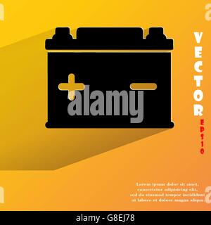 Car battery. Flat modern web button with long shadow and space for your text. Vector. EPS10 Stock Vector