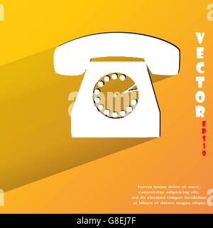 Retro telephone. Flat modern web button with long shadow and space for your text. Vector. EPS10 Stock Vector