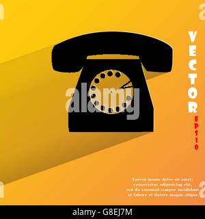 Retro telephone. Flat modern web button with long shadow and space for your text. Vector. EPS10 Stock Vector