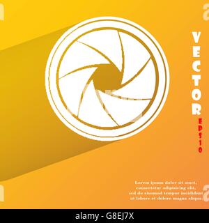 Photo camera diaphragm. Flat modern web button with long shadow and space for your text. Vector. EPS10 Stock Vector