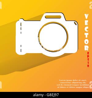 Photo camera .Flat modern web button with long shadow and space for your text. Vector. EPS10 Stock Vector