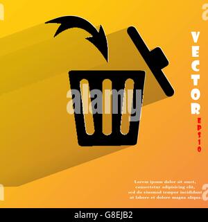 Trash bin. Flat modern web button with long shadow and space for your text. Vector. EPS10 Stock Vector