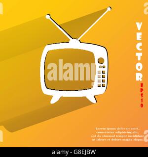 Retro tv. Flat modern web button with long shadow and space for your text. Vector. EPS10 Stock Vector
