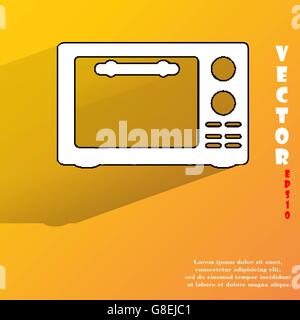 microwave. kitchen equipment. Flat modern web button with long shadow and space for your text. Vector. EPS10 Stock Vector