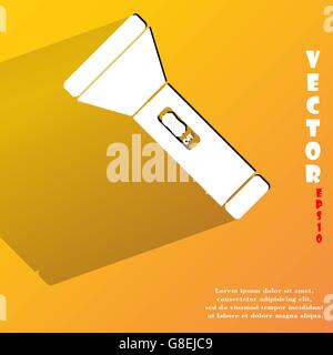 Flashlight . Flat modern web button with long shadow and space for your text. Vector. EPS10 Stock Vector