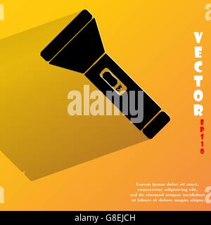 Flashlight . Flat modern web button with long shadow and space for your text. Vector. EPS10 Stock Vector