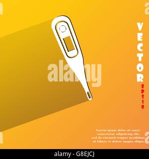 Medical thermometer. Flat modern web button with long shadow and space for your text. Vector. EPS10 Stock Vector