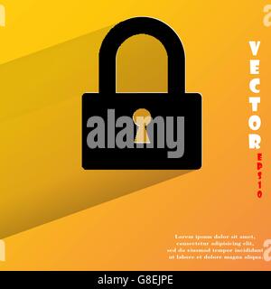 padlock. Flat modern web button with long shadow and space for your text. Vector. EPS10 Stock Vector