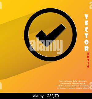 check mark. Flat modern web button with long shadow and space for your text. Vector. EPS10 Stock Vector