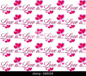 Love is... Red heart. Valentines day. seamless pattern. gift wrap Stock Vector